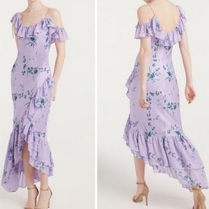 Cinq a Sept Kersti Asymmetrical Silk Maxi Lilac Floral Dress Size 2 NWOT'S